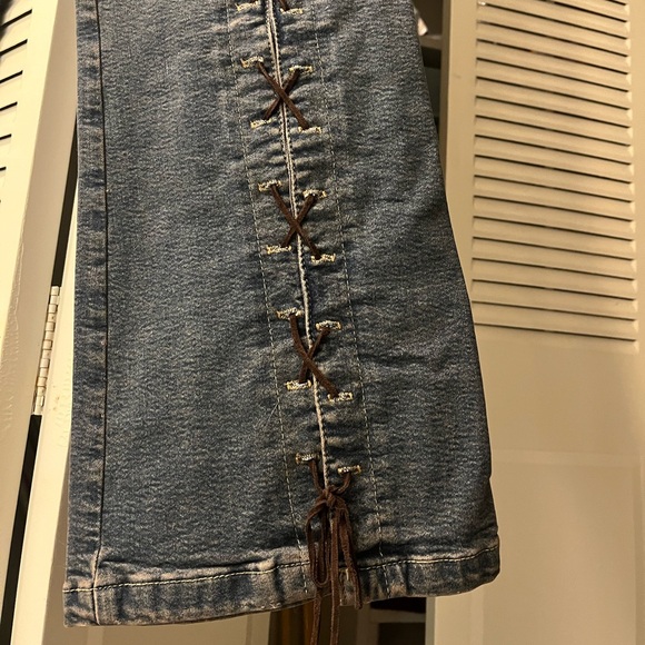 Luly K Stretch Low-Rise Bootcut Jean, Size 4 Tall with Criss-Cross Lacing - Picture 3 of 7